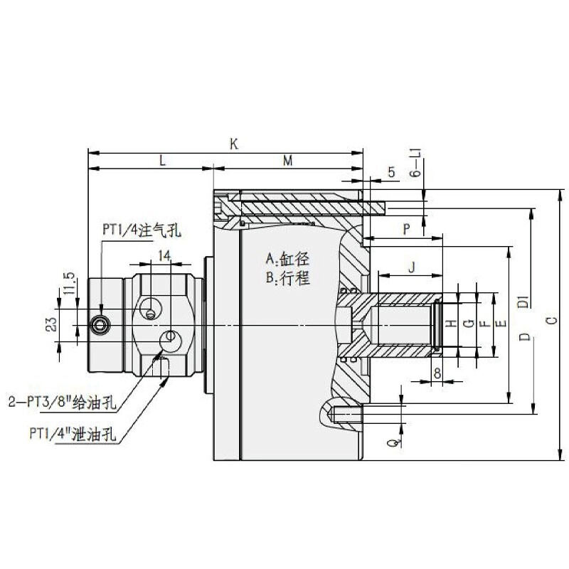 Air Injection Type Rotary Cylinder Chuck for Precision Machining